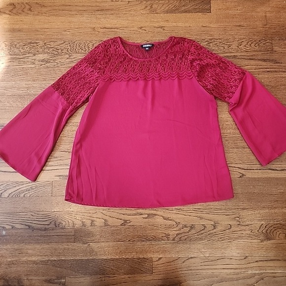 Roz & Ali Tops - Roz & Ali Maroon Red Lace Women Top Size Large Bell Sleeve Fairy Whimsical Flowy